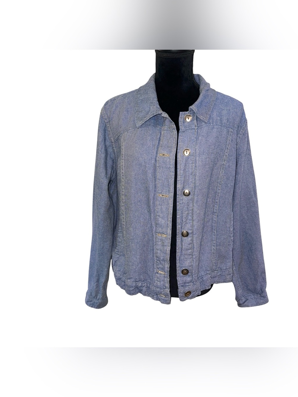 Flax Engelhart Lightweight Denim Jacket Womens Size M Waist Tabs Linen Blend